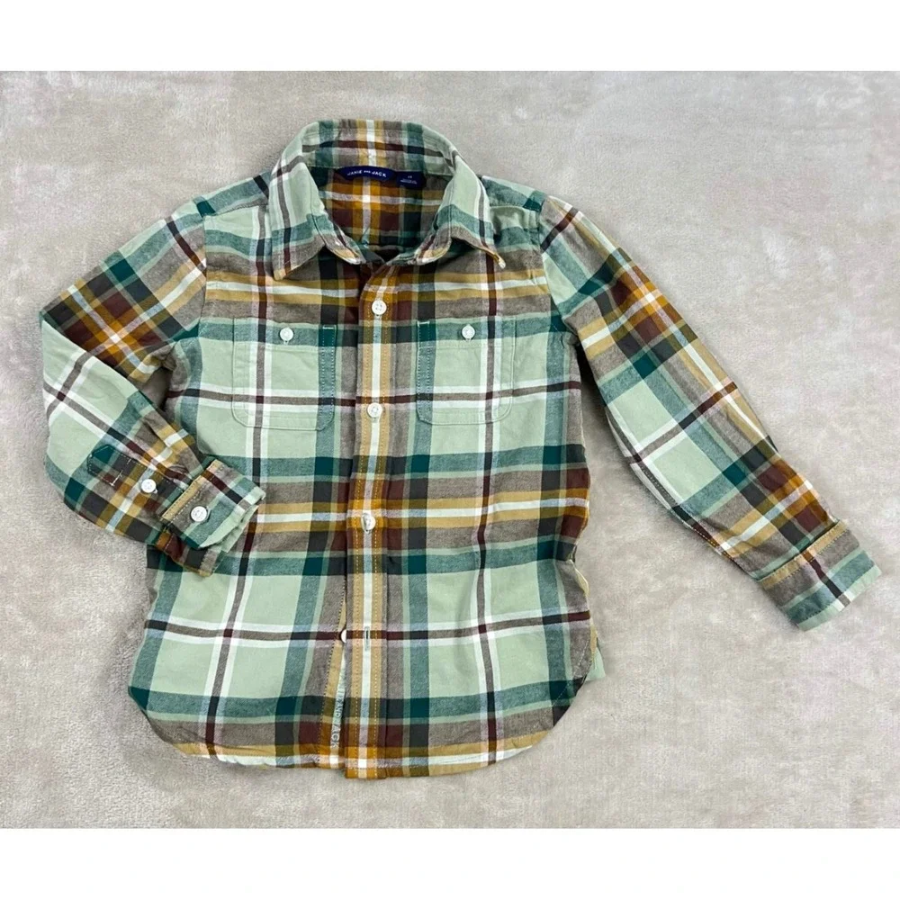 Janie and Jack Toddler Plaid Flannel Shirt and Corduroy Pants Set 2T Brown Green